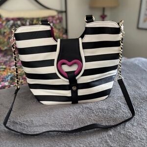 Betsey Johnson Loop Di Loo Tote Bag, Purse - Black/White Stripe Like New No Tag